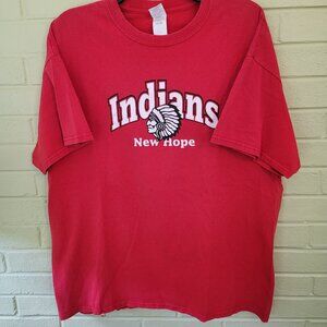 Vintage New Hope Indians Shirt XL RED Chief Logo Graphic t #15 Coach Cash A2